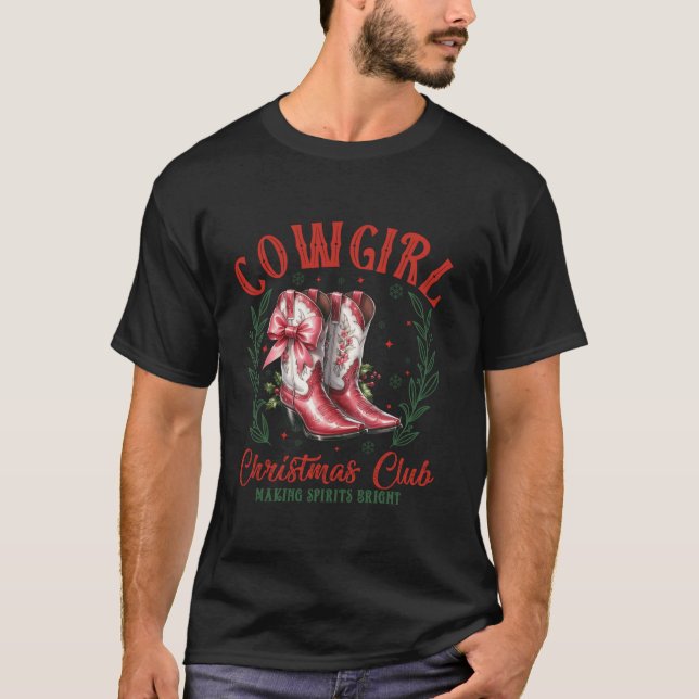 Howdy Weihnachtsschuhe Cowgirl Coquette Pink Bow W T-Shirt (Vorderseite)