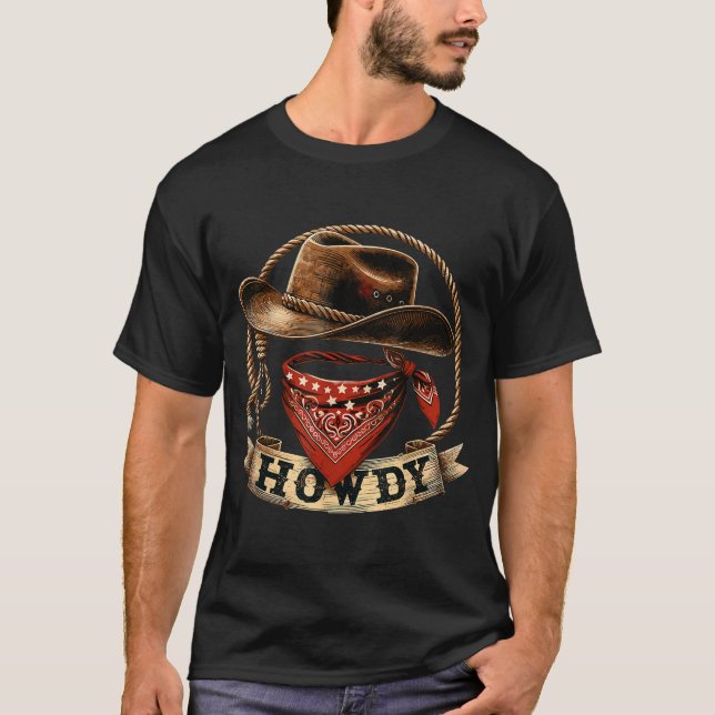 Howdy Western Cowboy Hat Rodeo T-Shirt (Vorderseite)