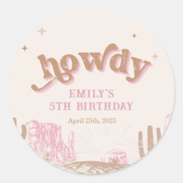 Howdy! Western Pink Cowgirl Geburtstag Runder Aufkleber