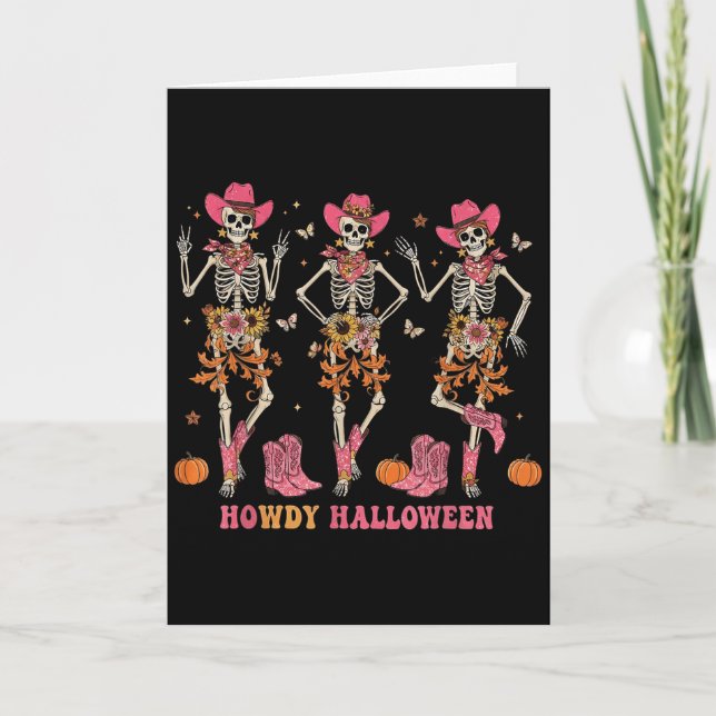 Howdy Western Skeleton Cowgirls Dancing Halloween  Karte (Vorderseite)