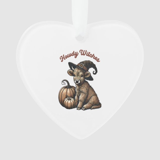Howdy Witches Halloween Highland Cow Ornament (Vorderseite)