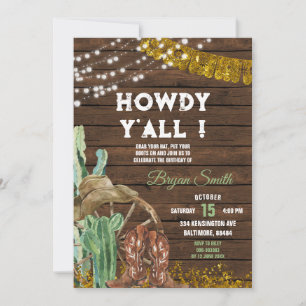 Howdy Y'All Southwestern Cactus Boots Birthday Einladung