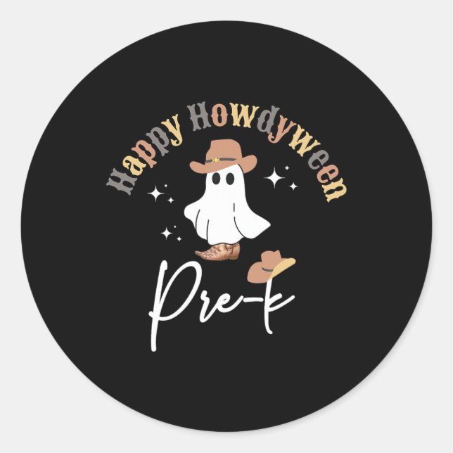 Howdyween Pre-k Ghost Western Lehrer Vorschule Te Runder Aufkleber (Vorderseite)