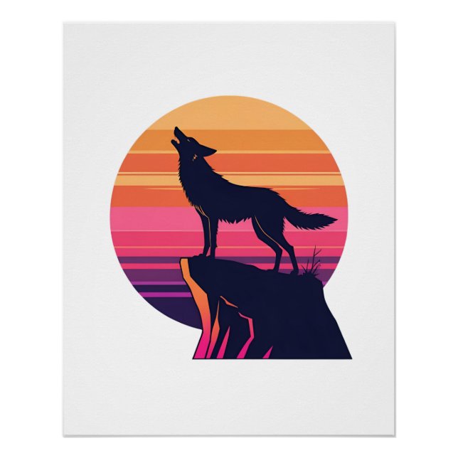 Howl at dusk - Retro Coyote Sunset Poster (Vorderseite)