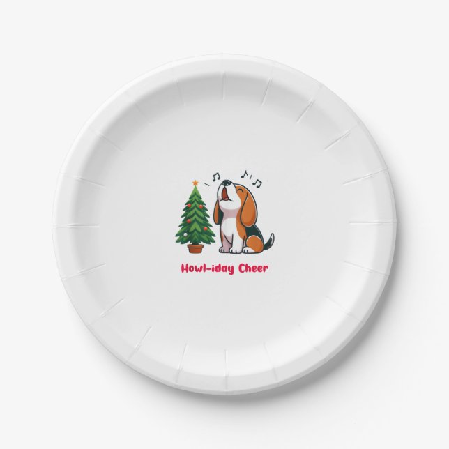 Howl-iday Cheer Beagle mit einem Weihnachtsbaumdes Pappteller (Vorderseite)