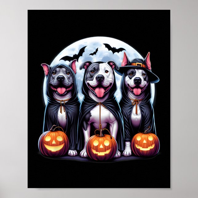 Howl-o-ween Halloween Pitbull Dog Pumpkin Ghost Te Poster (Vorne)