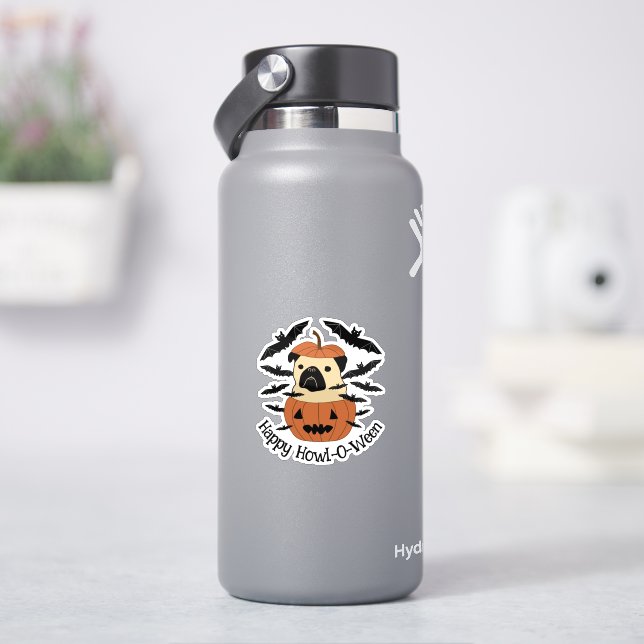 Howl-O-Ween-Mops in einem Jack-O-Lantern mit Flede Aufkleber (HydroFlask)