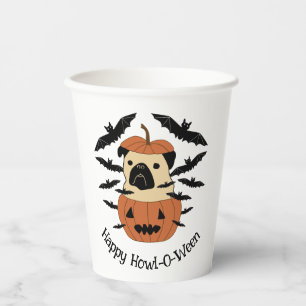 Howl-O-Ween-Mops in einem Jack-O-Lantern mit Flede Pappbecher