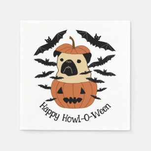 Howl-O-Ween-Mops in einem Jack-O-Lantern mit Flede Serviette