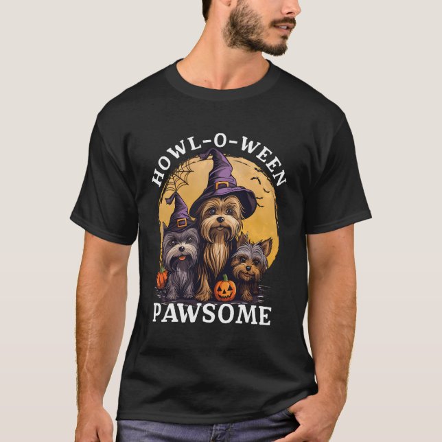 Howl O Ween Pawsome Yorkshire Terrier Witch Hat Pu T-Shirt (Vorderseite)
