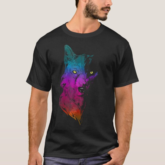 Howl Wildlife Forest Animal Predato Portrait Colo T-Shirt (Vorderseite)