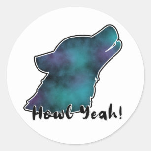 Howl Yeah! Space Galaxy Wolf Silhouette Head Runder Aufkleber
