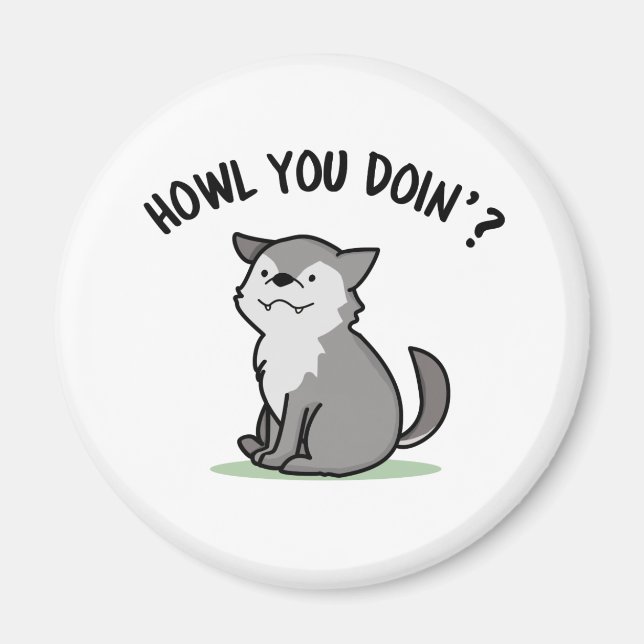 Howl You Doin Funny Baby Wolf Puff Magnet (Vorne)