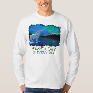 Howling Arctic Wolf & Aurora Earth Day Art Shirt