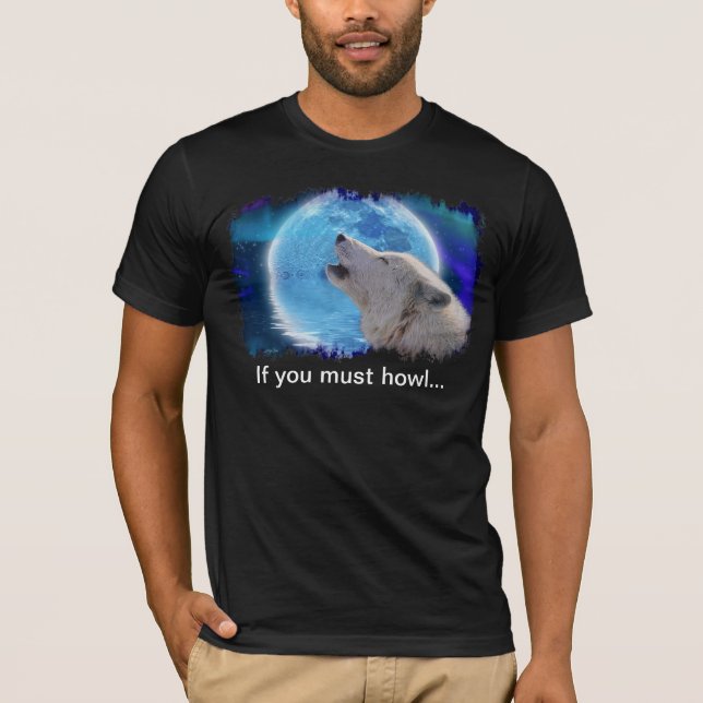 Howling Arctic Wolf & Aurora Funny Art T - Shirt (Vorderseite)