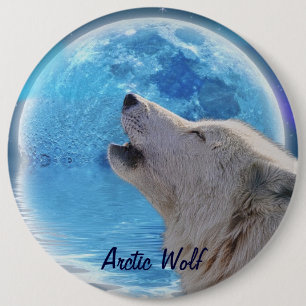 Howling Arctic Wolf & Moon Wildlife Button