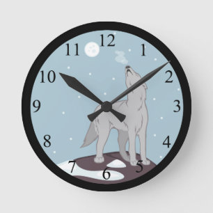Howling Arctic Wolf Runde Wanduhr