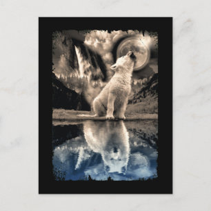 Howling Baby Wolf Moon Mirror Adult Wolf Lover Postkarte