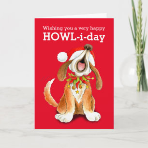 Howling carol singing dog art Christmas card Feiertagskarte