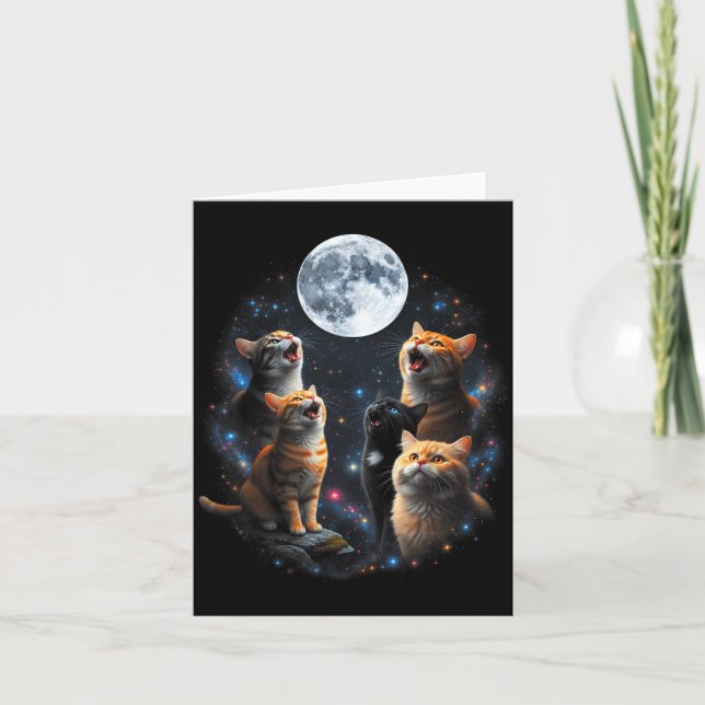 Howling Cats Full Moon Starry Sky Galaxy Cosmic An Karte (Vorderseite)