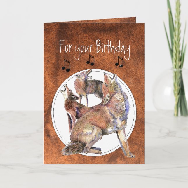 Howling Coyote - Funny Animal Birthday Karte (Vorderseite)