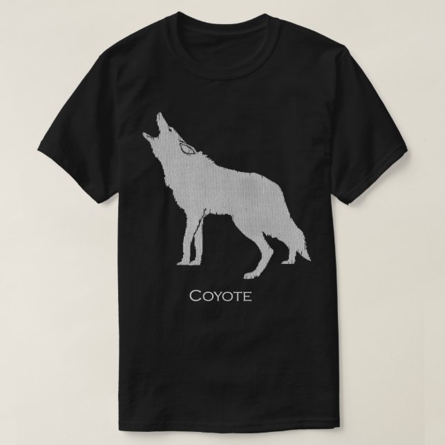 Howling Coyote Zeichnend Silhouette Style T-Shirt (Design vorne)