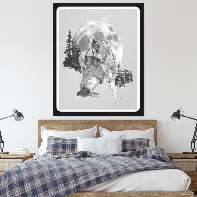 Howling Coyotes Animal Watercolor Wildlife Art Leinwanddruck (Insitu (Schlafzimmer))