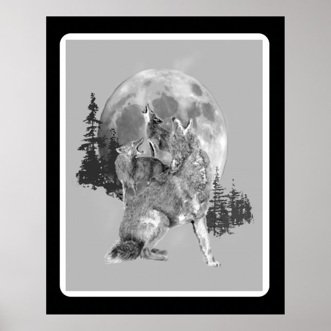 Howling Coyotes Animal Watercolor Wildlife Art Poster (Vorne)