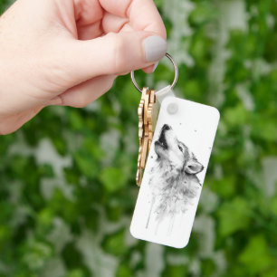 Howling Grauer Wolf im Aquarellmalstil Schlüsselanhänger