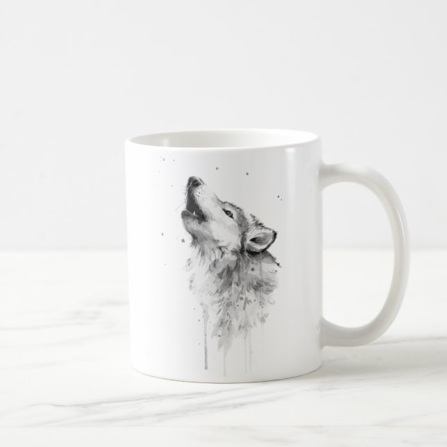Howling Gray Wolf in Watercolor Painting Style Tas Kaffeetasse (Rechts)