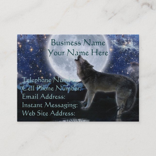 Howling Gray Wolf & Moon Profile & Business Cards Visitenkarte (Vorderseite)