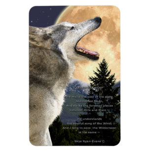 Howling Gray Wolf & Poem Wildlife Art Magnet
