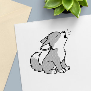 Howling Gray Wolf Pup Permastempel