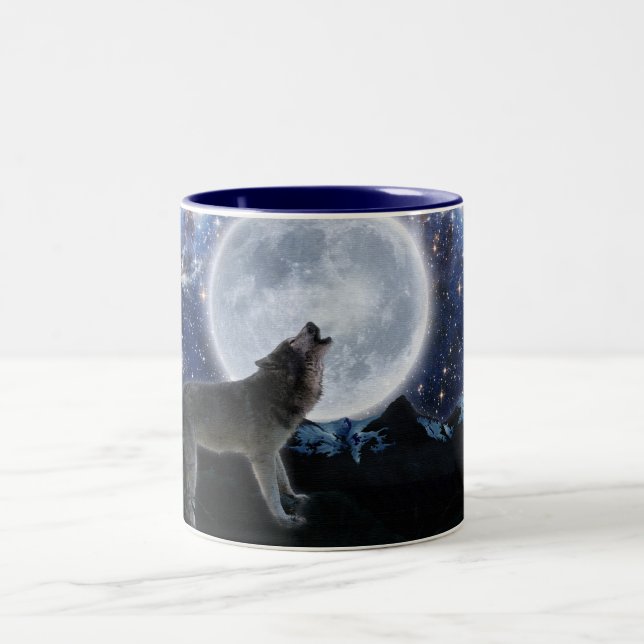Howling Gray Wolf & Stars Wildlife Drinks Tasse (Mittel)