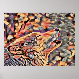 Howling Grey Wolf Abstrakte Tierart Poster
