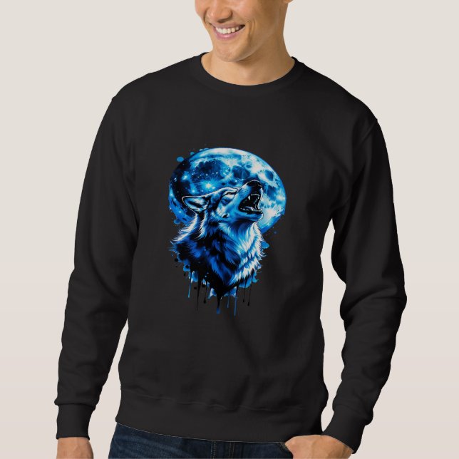 Howling Moon Wolf Tattoo Tee — Blue Ink Dream, Mys (Vorderseite)