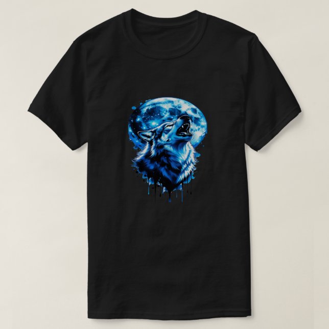 Howling Moon Wolf Tattoo Tee — Blue Ink Dream, Mys (Design vorne)