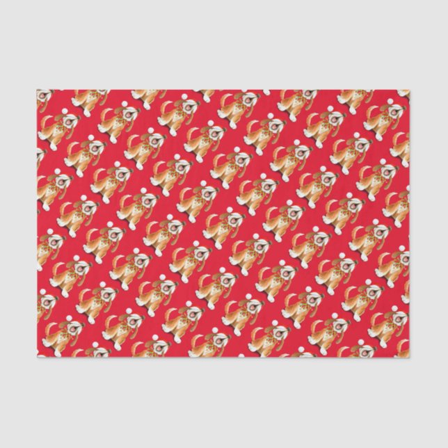 Howling singend Hund rot Weihnachtspapier Seidenpapier (Vorderseite)
