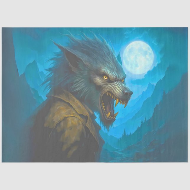 Howling Werewolf unter Vollmond Gothic Halloween Seidenpapier (Vorderseite)