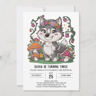 Howling Whimsical Digital Wolf Geburtstag Einladung