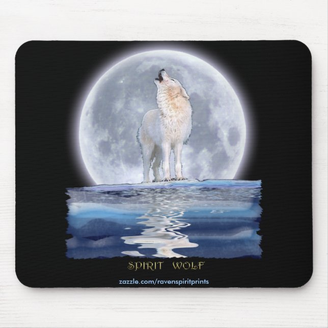 HOWLING WHITE WOLF & ALASKA MOON MOUSEPAD (Vorne)