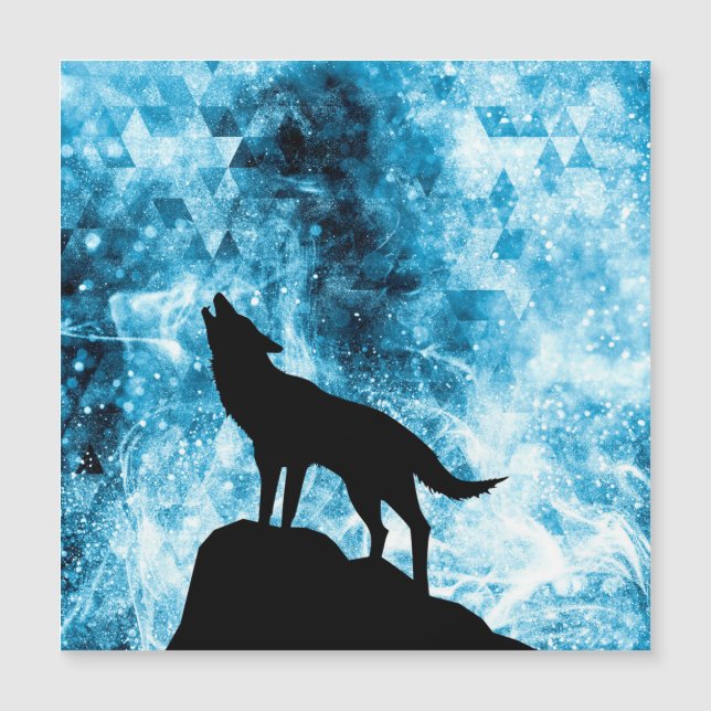 Howling Winter Wolf schneeblauer Rauch Abstrakt Magnetkarte (Vorderseite)