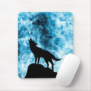 Howling Winter Wolf schneeblauer Rauch Abstrakt Mousepad