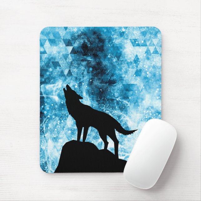 Howling Winter Wolf schneeblauer Rauch Abstrakt Mousepad (Mit Mouse)