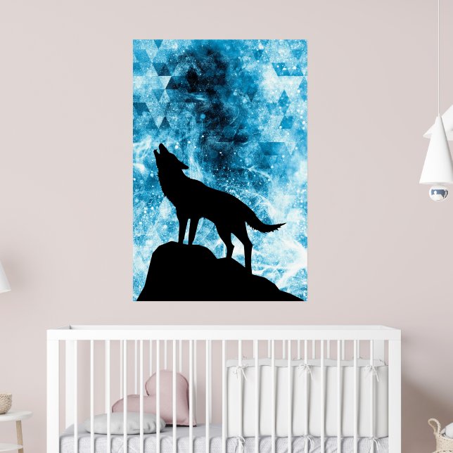 Howling Winter Wolf schneeblauer Rauch Abstrakt Poster (Kinderzimmer 2)
