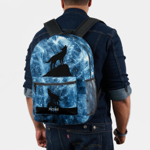 Howling Wolf abstrakt blaue Monogram Bedruckter Rucksack
