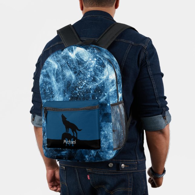 Howling Wolf abstrakt blaue Monogram Bedruckter Rucksack (Insitu (Modell))