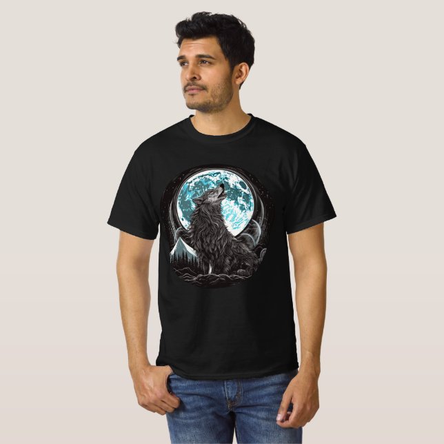Howling Wolf and Blue Full Moon T-Shirt (Vorne ganz)