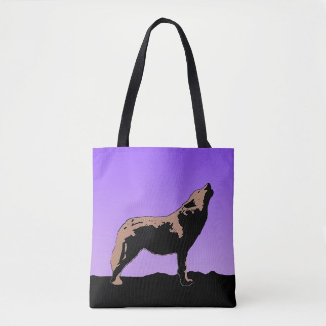 Howling Wolf at Sunset - Original Wildlife Art (Vorderseite)