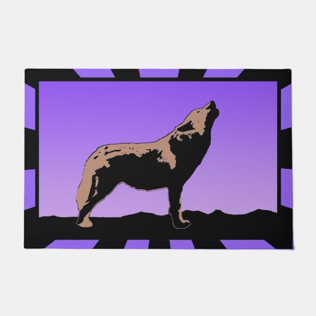 Howling Wolf at Sunset - Original Wildlife Art Fußmatte (Vorderseite)